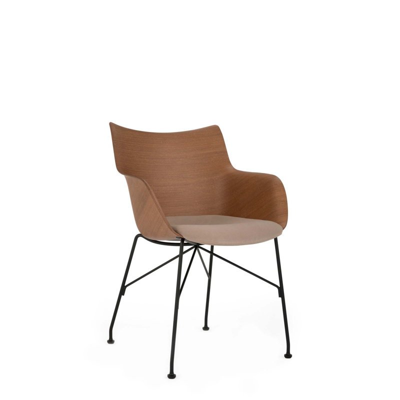 Q/Wood Upholstered Arm Chair, Dark Wood/Black/Ecrù