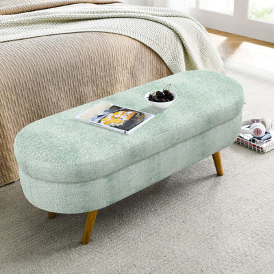 Banc ovale en cyan, pieds en bois d'hévéa, 43,5 po x 16 po x 16 po, fabriqué à la main, tabouret ou siège, cadre, banc de rangement, fabriqué, fonction, option