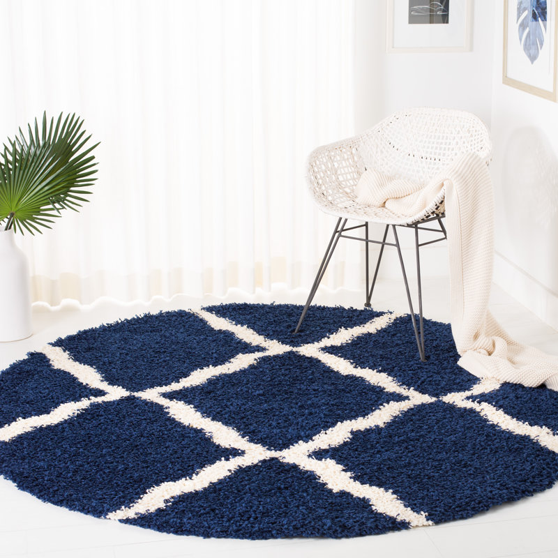 Tapis en polypropylène bleu marine / ivoire, Rond 6 pi