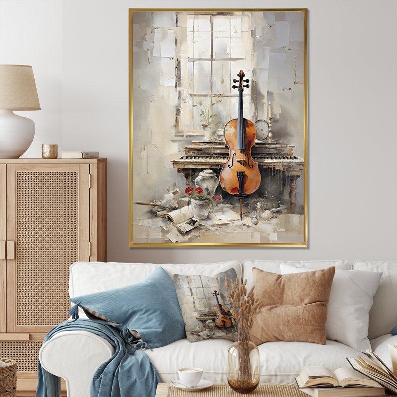 Clarinet Classique Timeless Taupe III sur toile, Cadre flottant doré, H 20 po x l 12 po x P 1 po