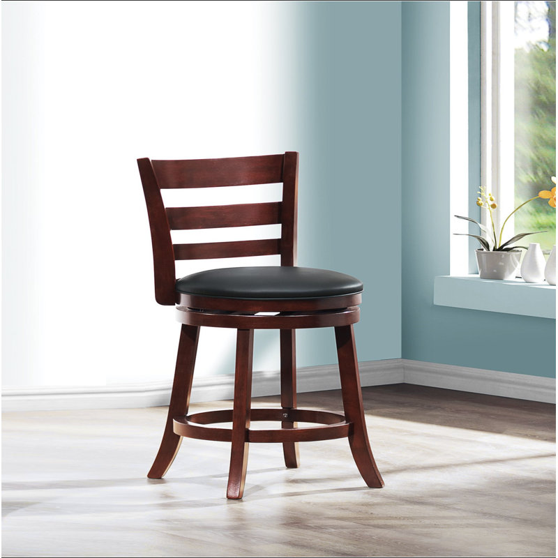 Chaise de salle à manger pivotante à 360 degrés à hauteur de comptoir cerisier foncé avec repose-pieds confortable en bois massif 1pc