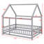 Lit de plancher en bois avec cadre de toit de maison, garde-corps de clôture-145859026