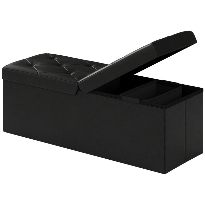 Banc de rangement avec repose-pieds pliable, coffre de rangement, repose-pieds et banc de chambre avec rangement, Black