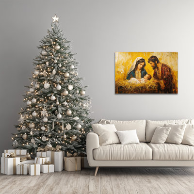 Grande décoration de toile de crèche de la Nativité, peinture de la naissance de Jésus, reproduction de photo de Marie Joseph et de l'enfant Jésus, œuvre d'art religieuse chrétienne sur toile, affiche encadrée pour décoration murale, 28 po x 40 po
