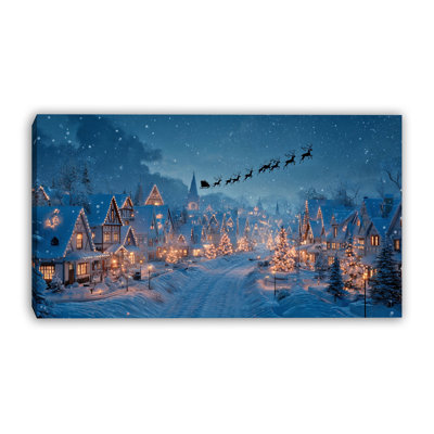 «Santa Over Snowy Village», art mural sur toile