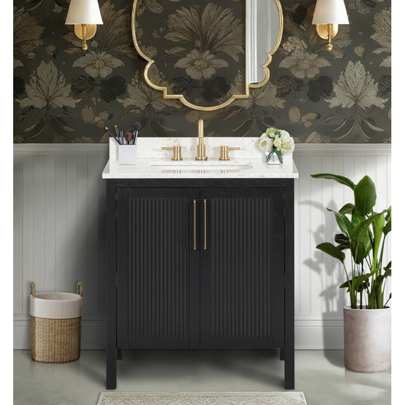 Ensemble de meuble-lavabo simple 30 po avec plateau en chêne noir Luka, 31", Quartz séduisant