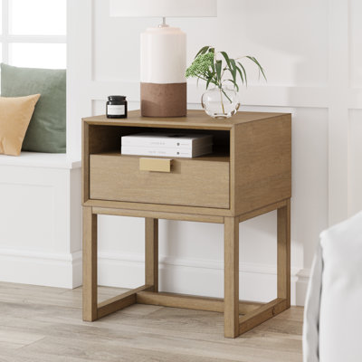 Wood Bed Side Table With Storage Drawer And Cubby
