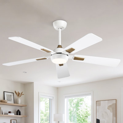 Vaczon 52" Smart Dimmable LED Ceiling Fan with 3CCT Lights, Remote/APP Control, Double-Sided Wood Blades, 6-Speed Reversible DC Motor, Adjustable Height