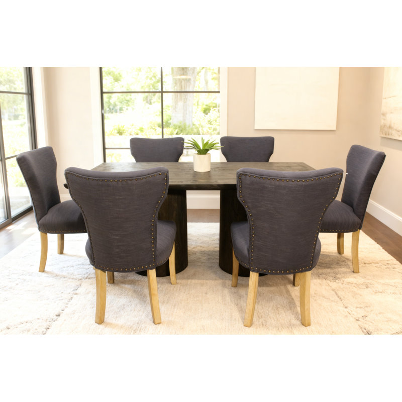 Consuella 6-person Dining Set With Blue Chairs, 7 Pieces: Table, 6 Chairs, Blue/Navy