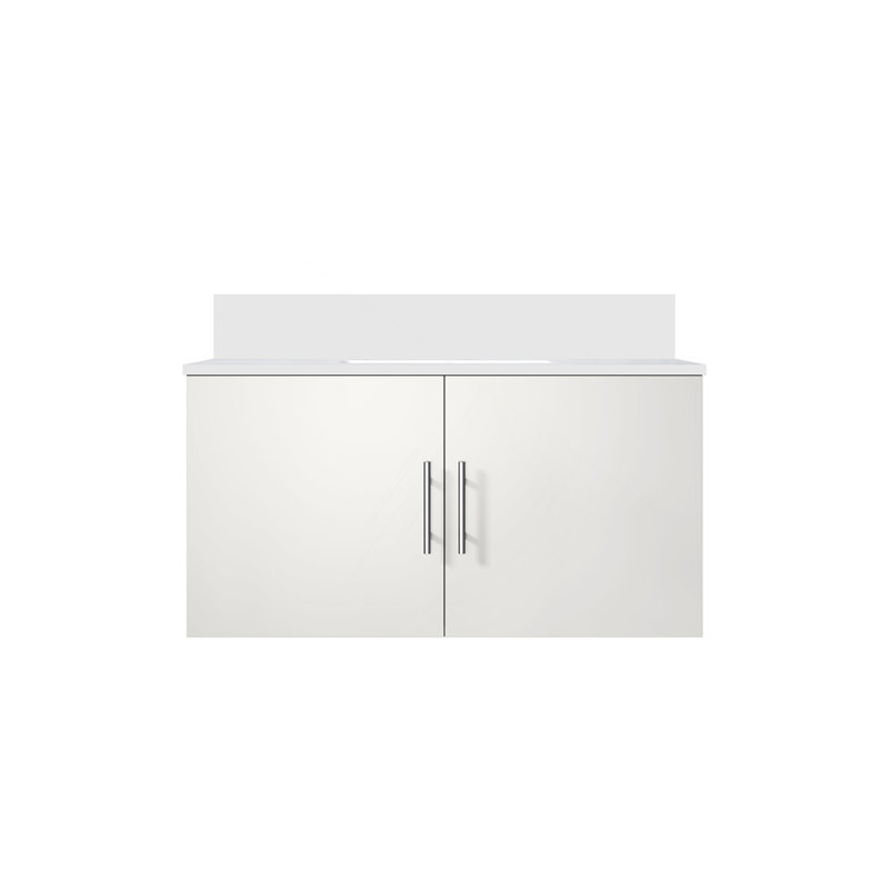 Meuble-lavabo blanc lustré 36 po X P 22 po D, avec plateau en marbre de culture, Blanc lustré