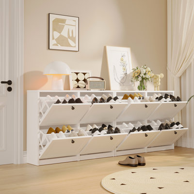 32 Pair Shoe Storage Cabinet, Freestanding Shoe Organizer with 4 Flip Drawers, Shoe Rack for Entryway, Hallway, Living Room