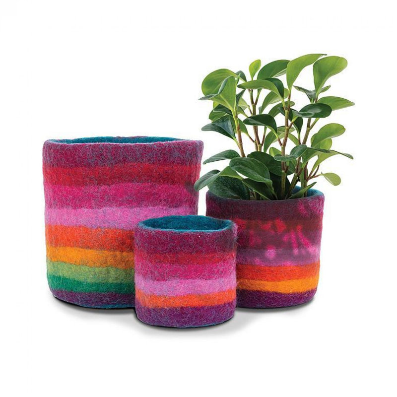 Set Of 3 Rainbow Striped Baskets