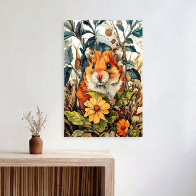 Hamster Among Flowers Abstract Animal Autumn Wall Art
