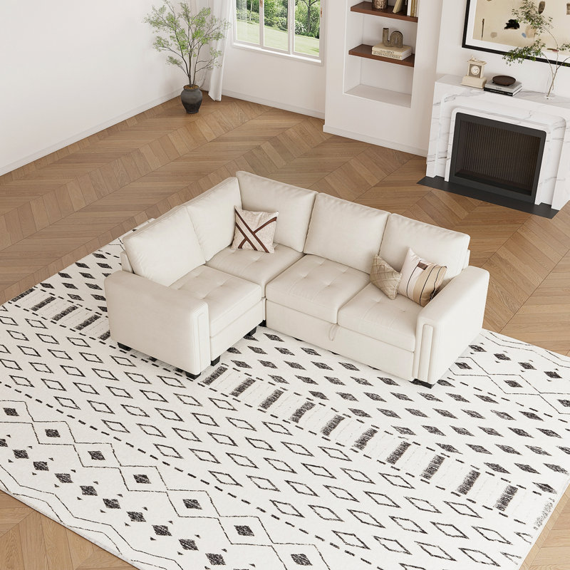 Canapé-lit modulaire en L Shavera, Velours beige
