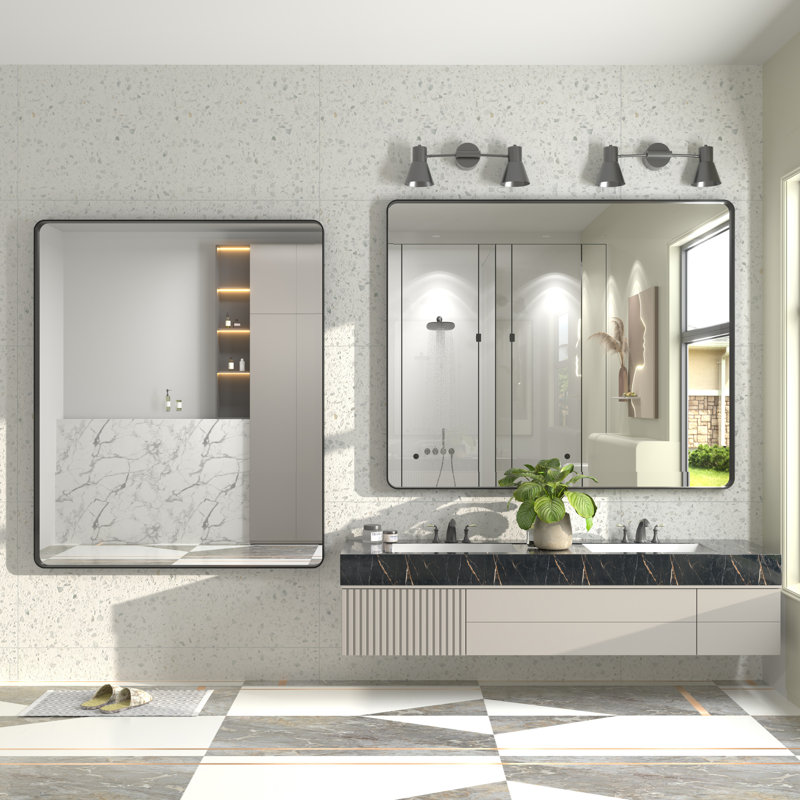 Miroir mural Aevar, Noir mat, 48 po x 40 po
