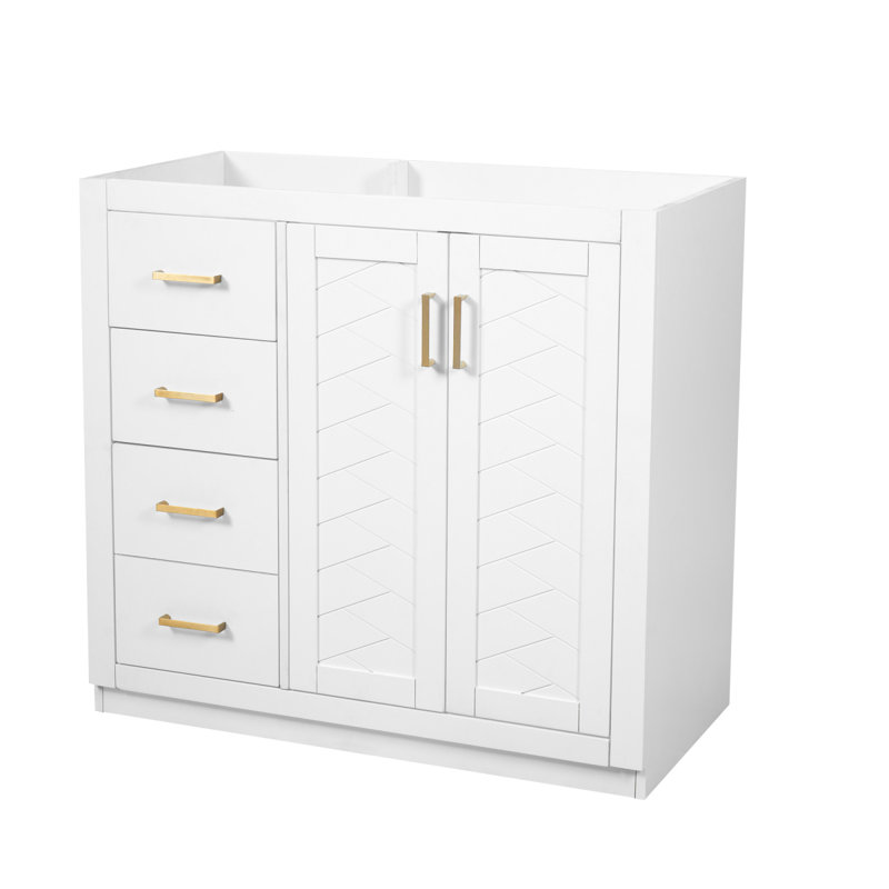 Ensemble de meuble-lavabo autoportant avec cadre en bois massif 36 po, 3 tiroirs et portes à fermeture douce, White, 36" W
