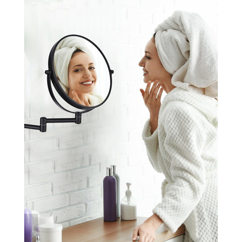 Miroir de maquillage mural - miroir grossissant 1X / 10X pour le mur, miroir de salle de bain extensible pivotant à double face 360 ° 8 pouces pour le rasage, noir