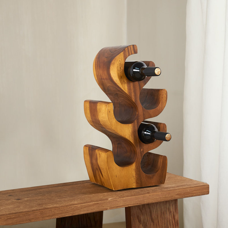 Solid Wood Tabletop Wine Bottle Rack Brown, 50cm H x 25.4cm W x 17.8cm D