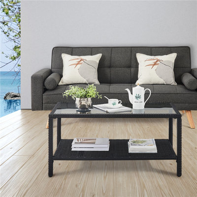 Rectangular Glass Outdoor Coffee Table - 92.5 cm W 50.5 cm D
