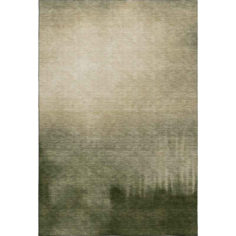 Premium Machine Washable Mayfield AMF2420 Ombre Rug, Olive, 5' x 7'6"