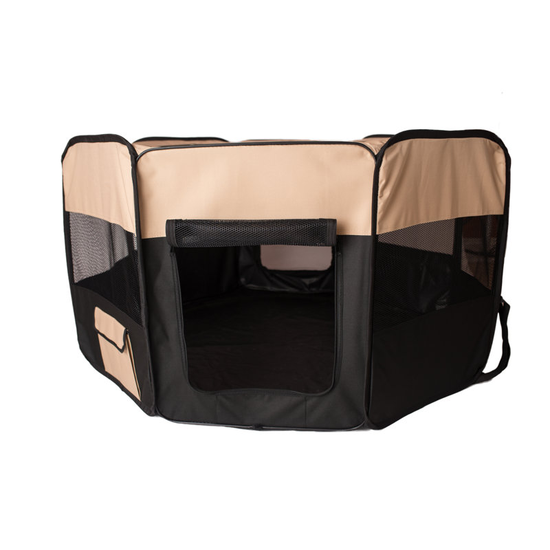 Extra-Large Black and Beige Portable Pet Playpen