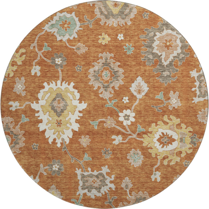 Premium Machine Washable Prisco Paprika Rug, Round 8'