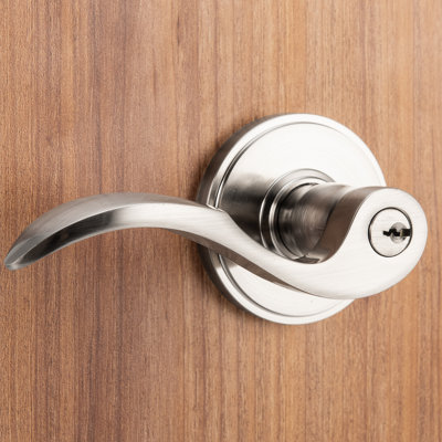 Poignée de porte de chambre à coucher avec levier de verrouillage clé en nickel satiné pour portes intérieures