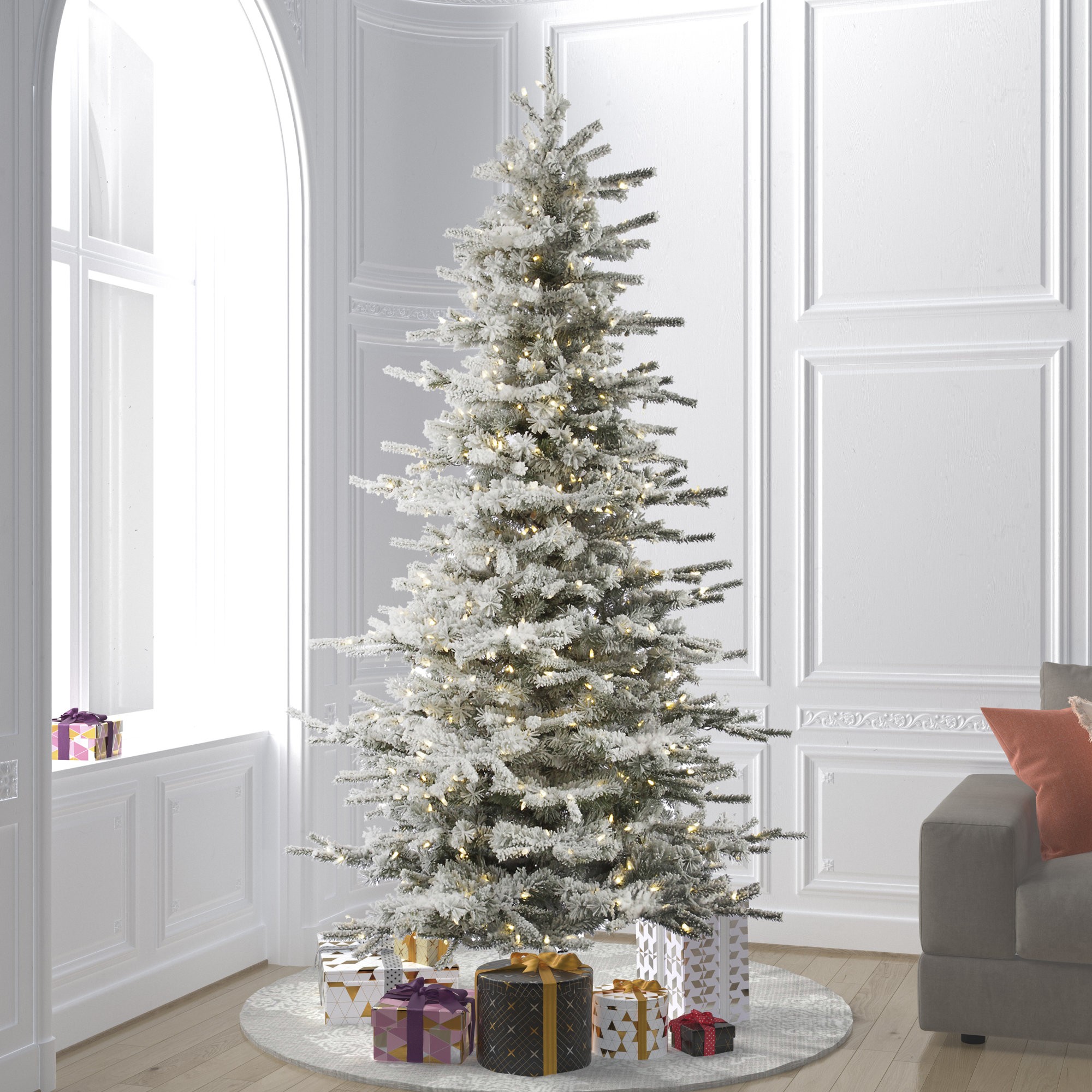 Flocked Slim Fir Artificial Christmas Tree, 8.5' H