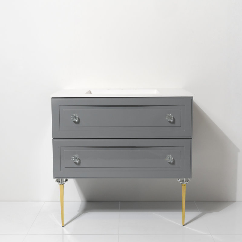 Ensemble de meuble-lavabo simple 30 "avec comptoir à surface solide Safira, Gris, Or