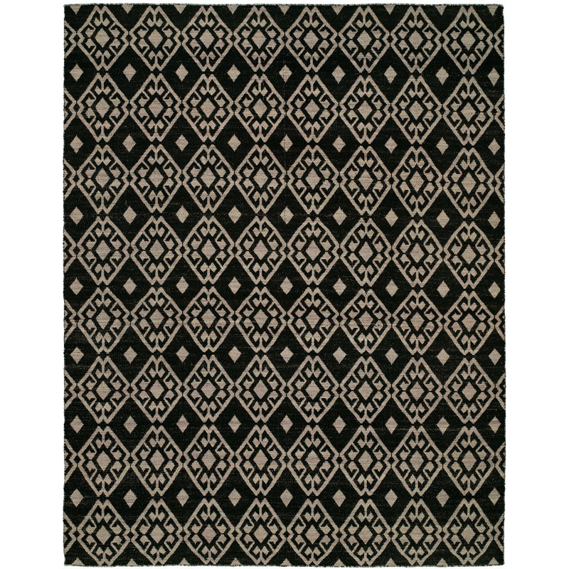 Wool Geometric Area Rug in Black/Lilac, Rectangle 8' x 10'