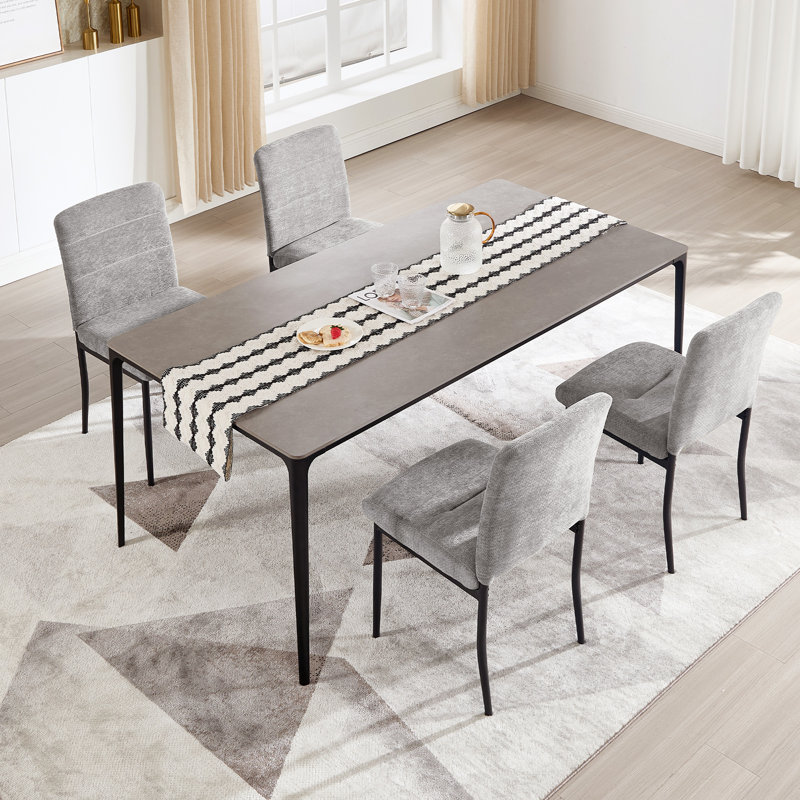 Modern Dining Chair with Metal Legs, 6, Gray
