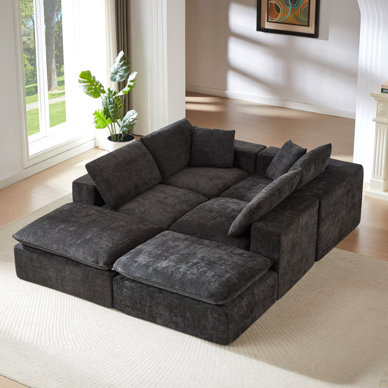 Modern Chenille Cloud Sofa, Freely Combinable, Black Chenille