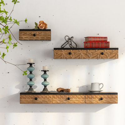 Rustic Carved Wall Shelf | Cottage-Style Decorative Ledges