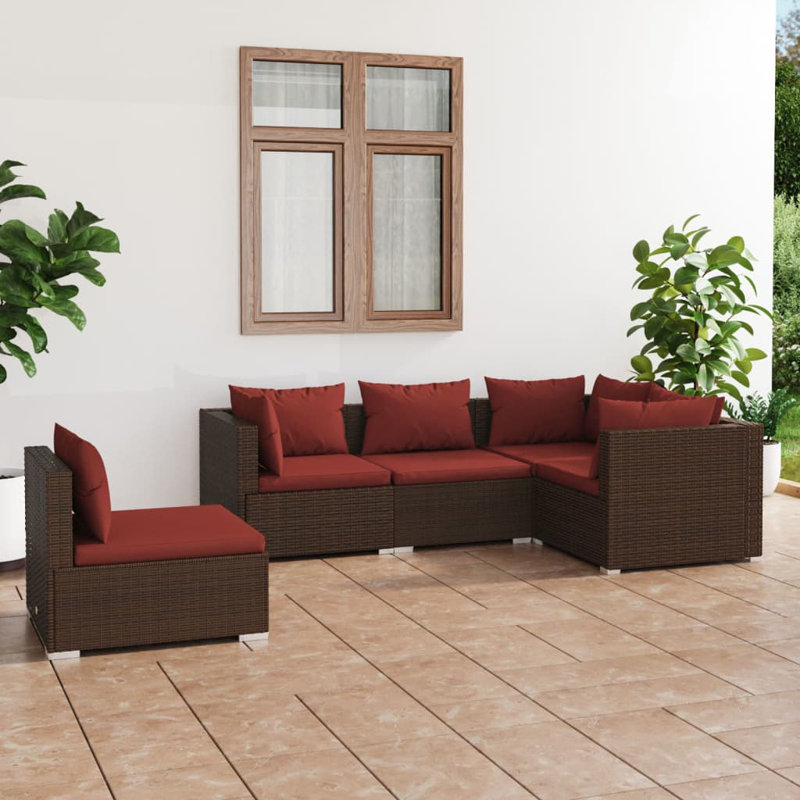 5 Piece Lounge Sectional Seating Group, Cinnamon Red, Brown