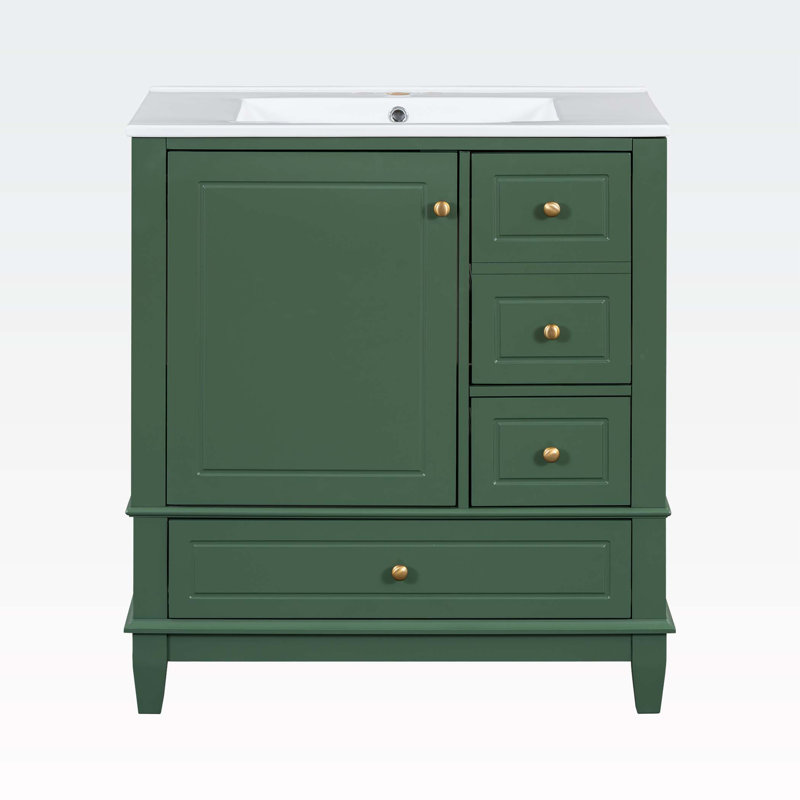 Bathroom Vanity with Sink,One Door with Shelf and Three Drawers, Green