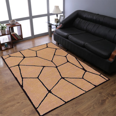 Tapis écologiques en laine touffetés à la main Manns - Rectangulaire, couleur noire beige, design moderne contemporain, tapis antidérapants faits à la main épais pour salon, chambre à coucher