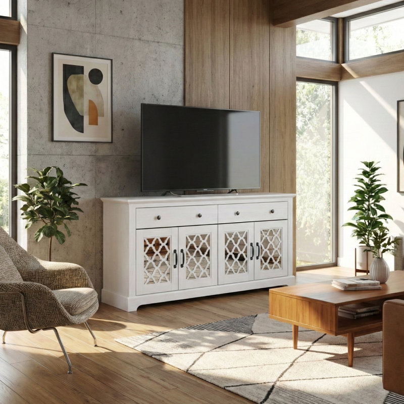 Chessani 2 Drawer Sideboard, Pearl White Oak, Moorish