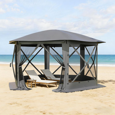 Ensemble de tente à baldaquin portable à 6 côtés avec sac de rangement à roulettes pour l'extérieur