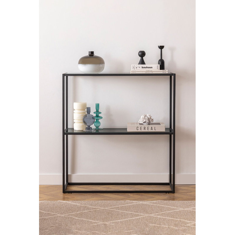 Modern Industrial Sideboard, 31.5 x 33.5 x 11.8 inches | 100% Tempered Smoked Glass Top, 4 mm Thickness | Sturdy Metal Frame with 0.6 x 0.6-inch Legs | Elegant Black & Fumes, Ideal for Home & Office Storage