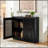Mid Century Modern Fluted Hollowed Out Sideboard Cabinet With 2 Outlet Holes, Buffet Cabinet With Storage, Storage Cabinet For Living Room, Entryway, Hallway, Dining Room, Kitchen-1520555800