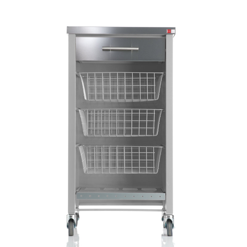 Chelsea 48cm W Steel Kitchen Trolley with Stainless Steel Top and Locking Wheels, Grey