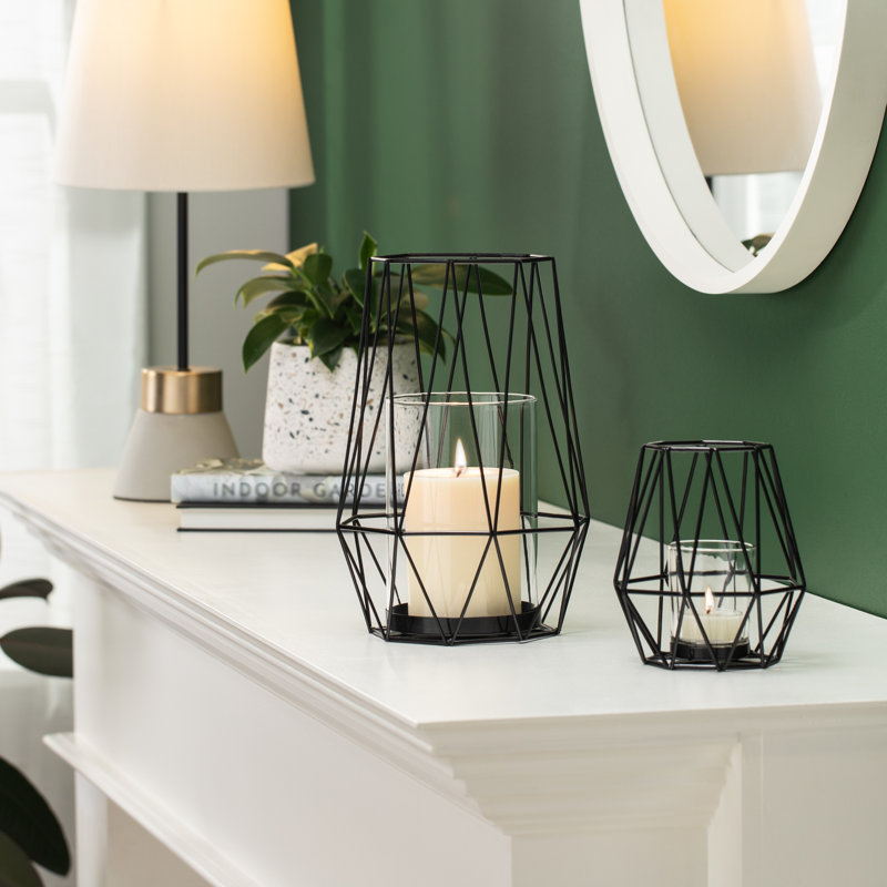 Hurricane de table Diamond Deco, H 10 po x l 6,5 po x P 6,5 po, Noir