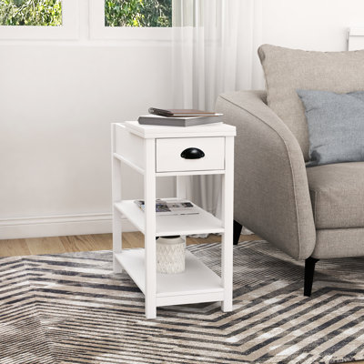 Table d'appoint étroite en blanc avec tiroirs et cloison inférieure, tiroirs de cloison de construction, traités, pour bureau