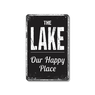 Enseigne fantaisie en aluminium 18 po x 24 po The Lake Our Happy Place