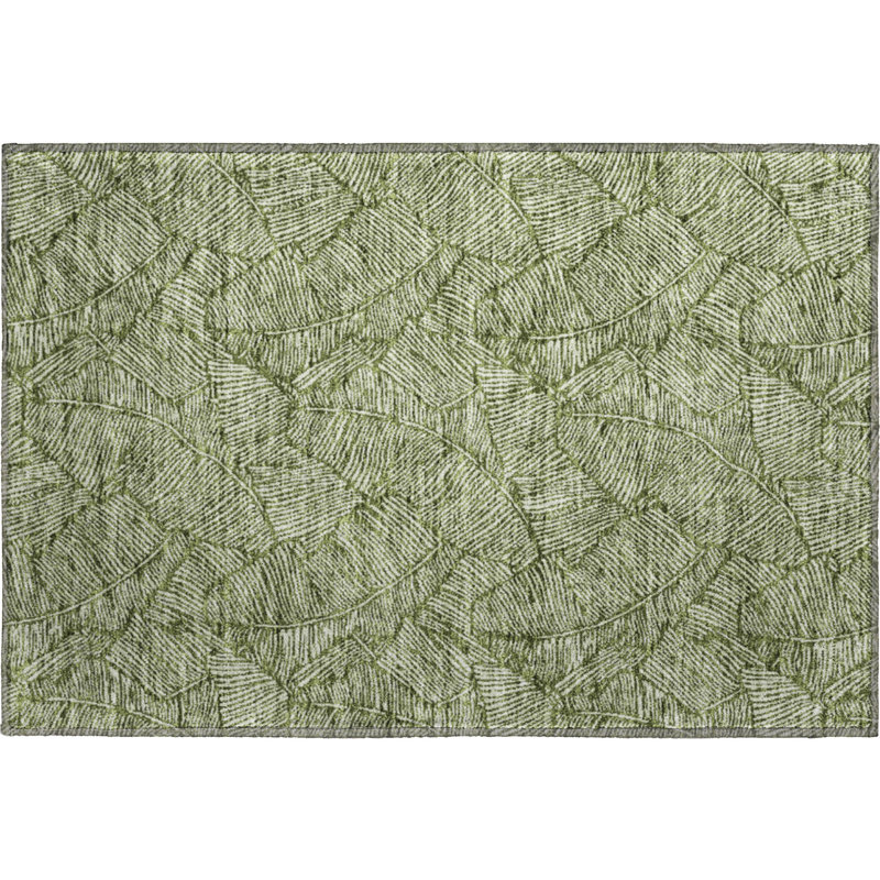 Premium Machine Washable Prisco Olive Rug, Rectangle 1'8" x 2'6"