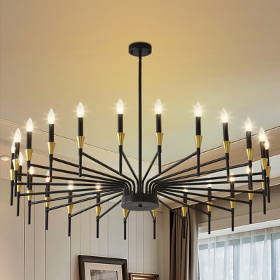 Lustre noir et doré, lustre maison de campagne à 16 lumières pour luminaires suspendus, lustre industriel moderne pour vestibule, vestibule, salon, chambre à coucher 