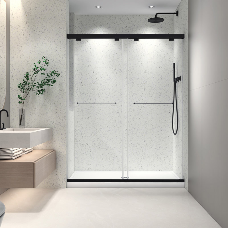 6076 Inch North American Frameless Double Sliding Matte Black Shower Door With Adjustable Soft Closing Function 8Mm Tempered Glass With Nano Easy Cleaning And Stick Explosion-Proof Menbrance