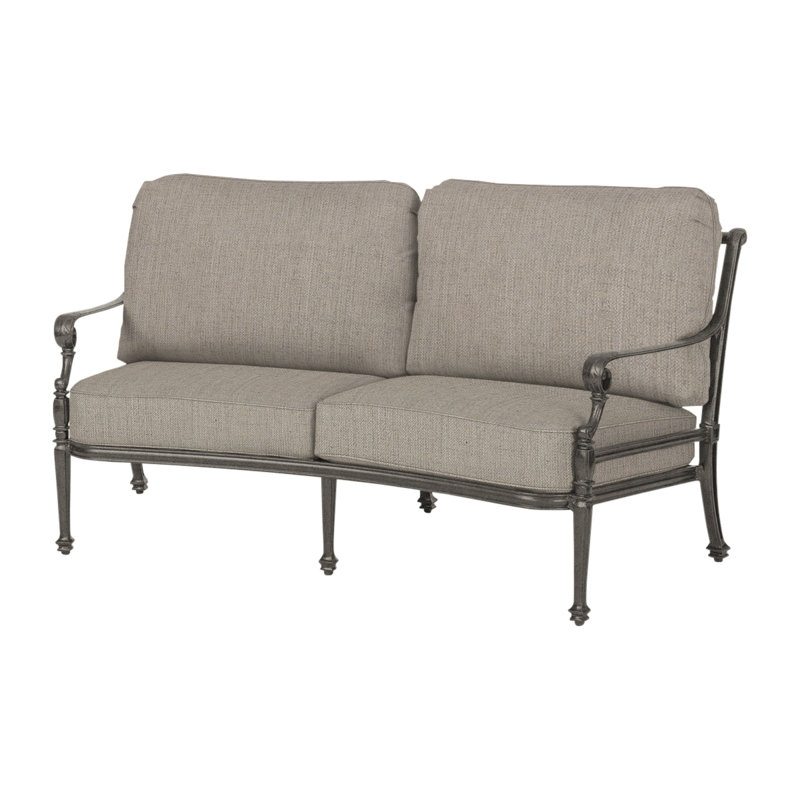 Grand Terrace Curved Loveseat with Sunbrella Cushion, Cast Ash Sunbrella® Plainweave, Desert Bronze