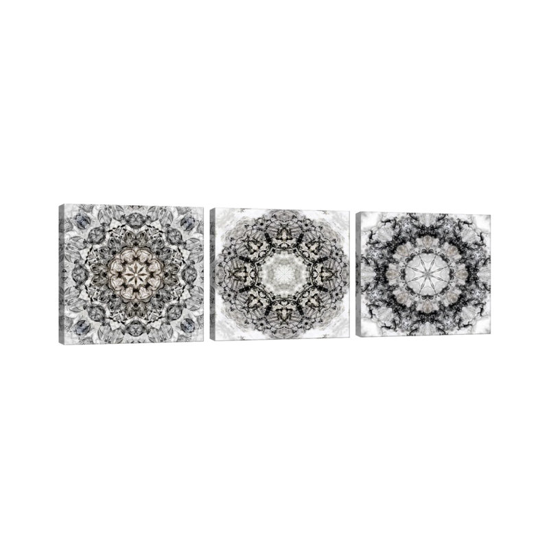Kaléidoscope noir et blanc - ensemble d'art mural sur toile tendue (ensemble de 3)