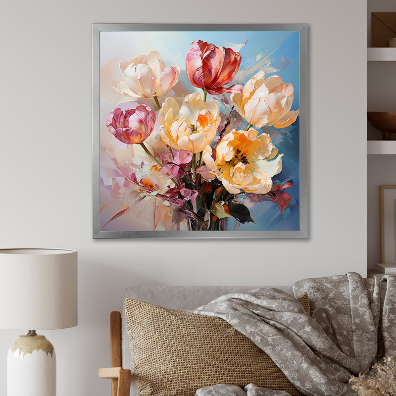 " Tulips Bouquet Still Life I ", Silver Single Picture Framed, 36" H x 36" W x 1.5" D